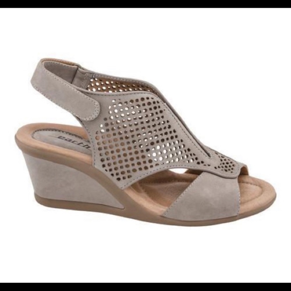 Beige Perforated Women's Wedge Sandals